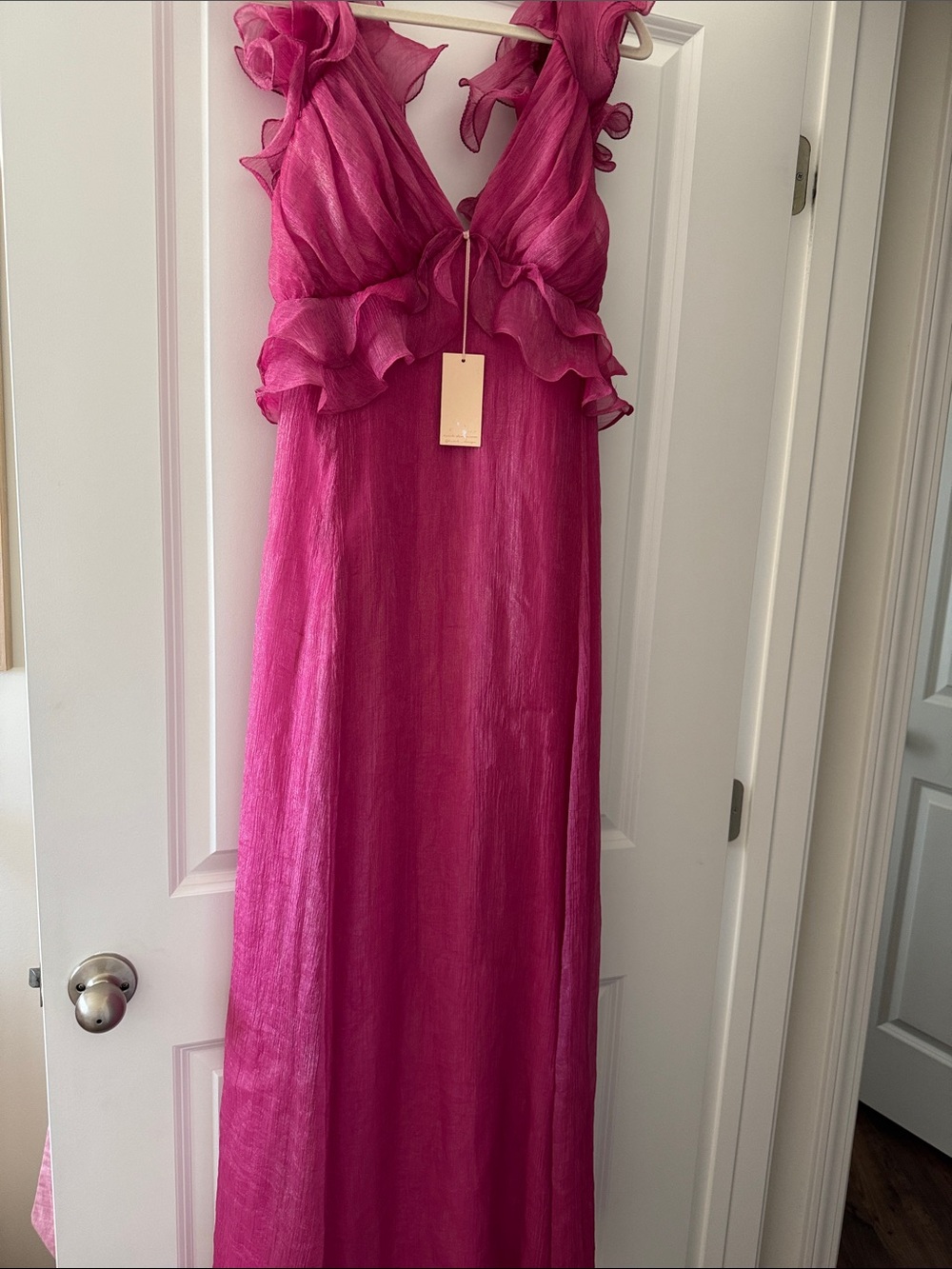 Hutch Fuchsia Ruffled V-Neck Maxi Dress